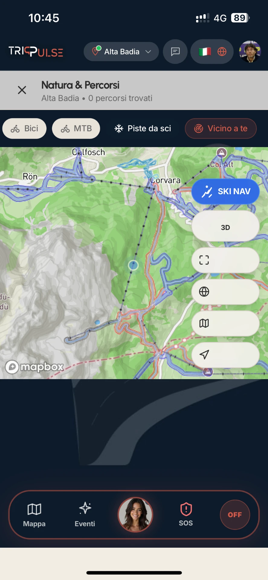 Schermata reale SKI NAV di triPulse